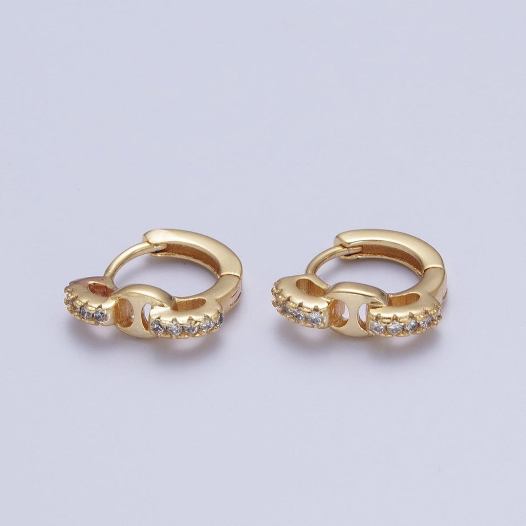 24K Gold plated Micro Pave Chain Link Huggie Hoop Earrings T-035 - DLUXCA