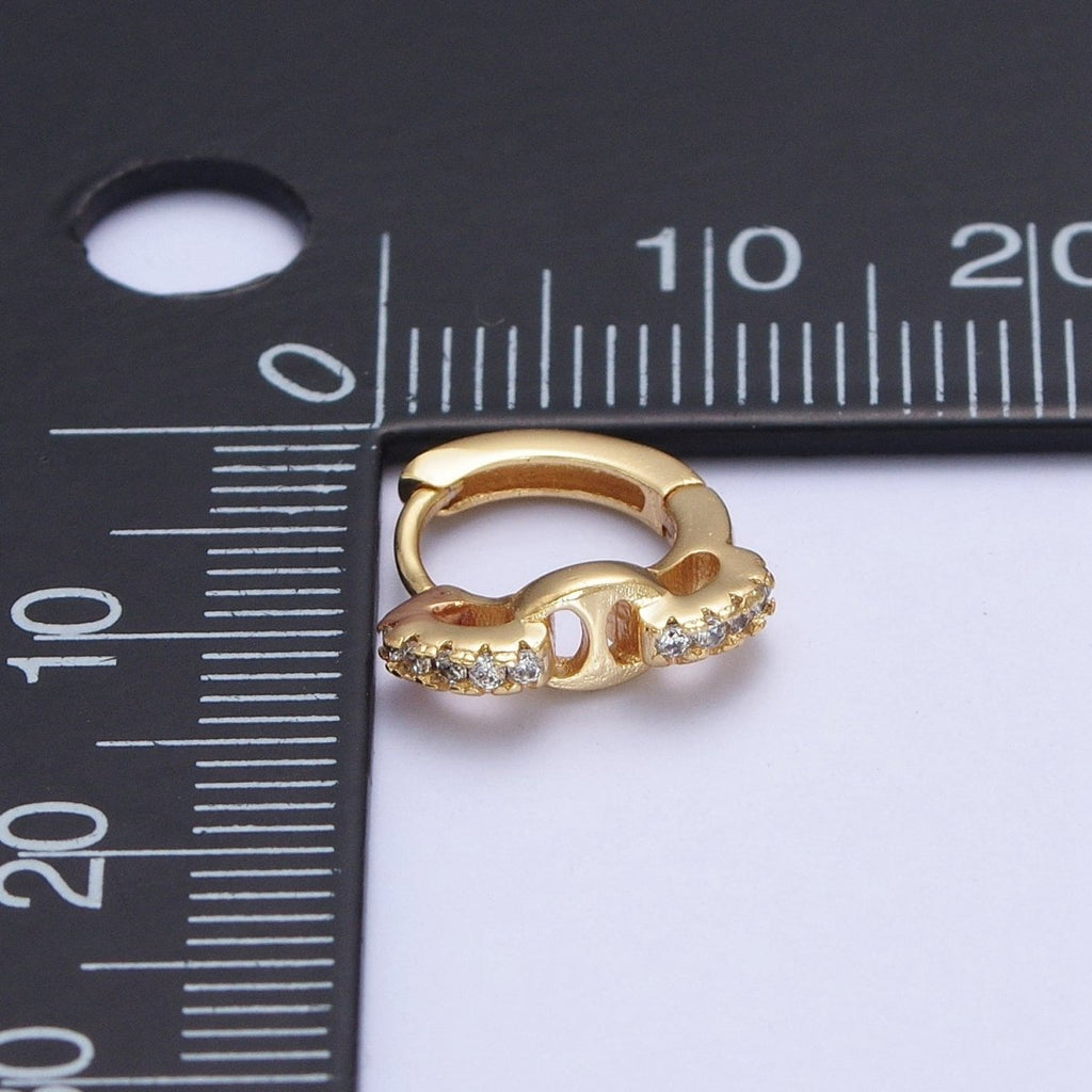 24K Gold plated Micro Pave Chain Link Huggie Hoop Earrings T-035 - DLUXCA