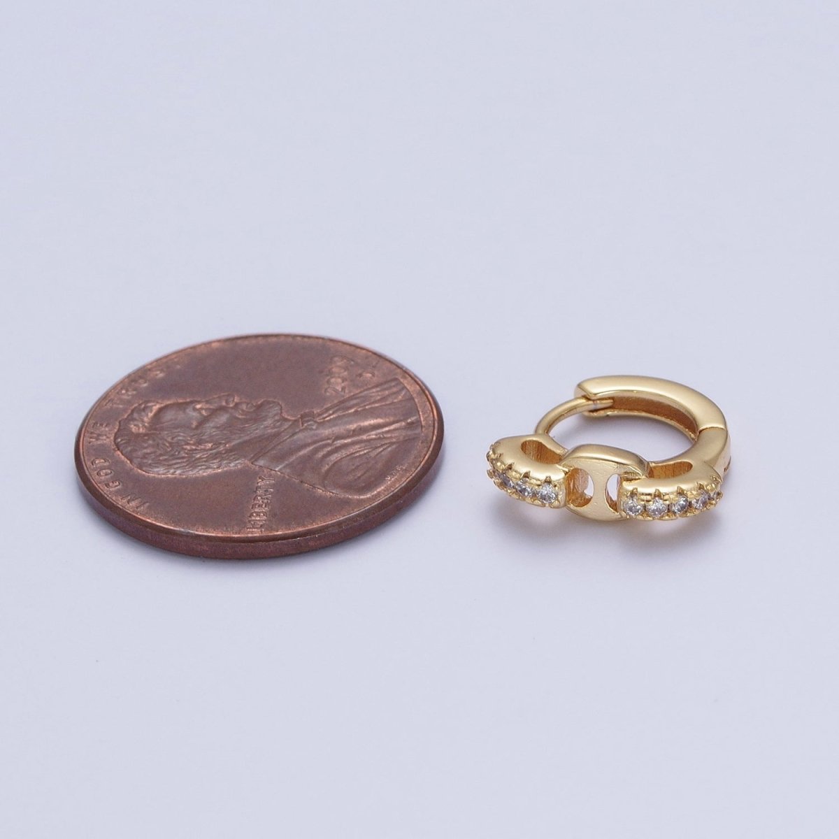 24K Gold plated Micro Pave Chain Link Huggie Hoop Earrings T-035 - DLUXCA