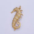 24K Gold plated Micro Pave Clear Cubic Zirconia Seahorse Ocean Sea Wildlife Animal Connector Charm For Jewelry Making G-884 - DLUXCA