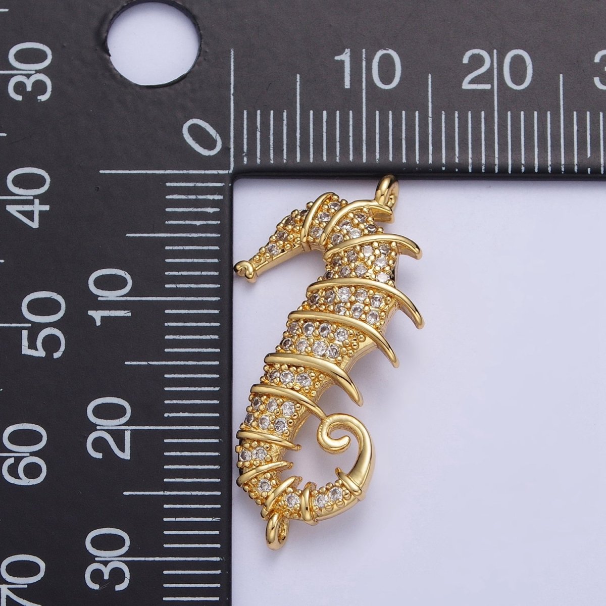 24K Gold plated Micro Pave Clear Cubic Zirconia Seahorse Ocean Sea Wildlife Animal Connector Charm For Jewelry Making G-884 - DLUXCA