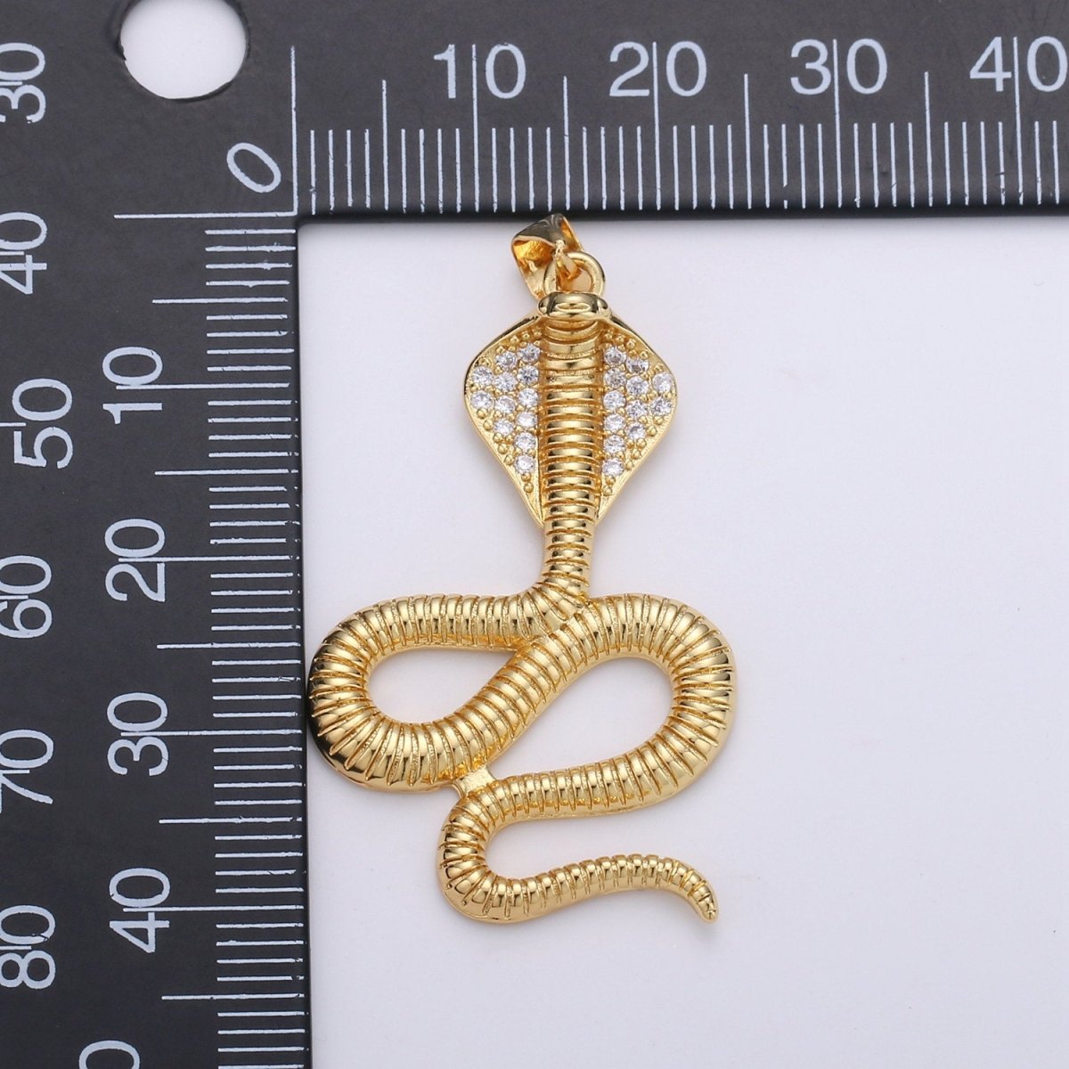 24k Gold plated Micro Pave Cobra Snake Charm, Cubic Zirconia Snake Pendant Charm, Gold plated Charm, For DIY Jewelry I-936 - DLUXCA