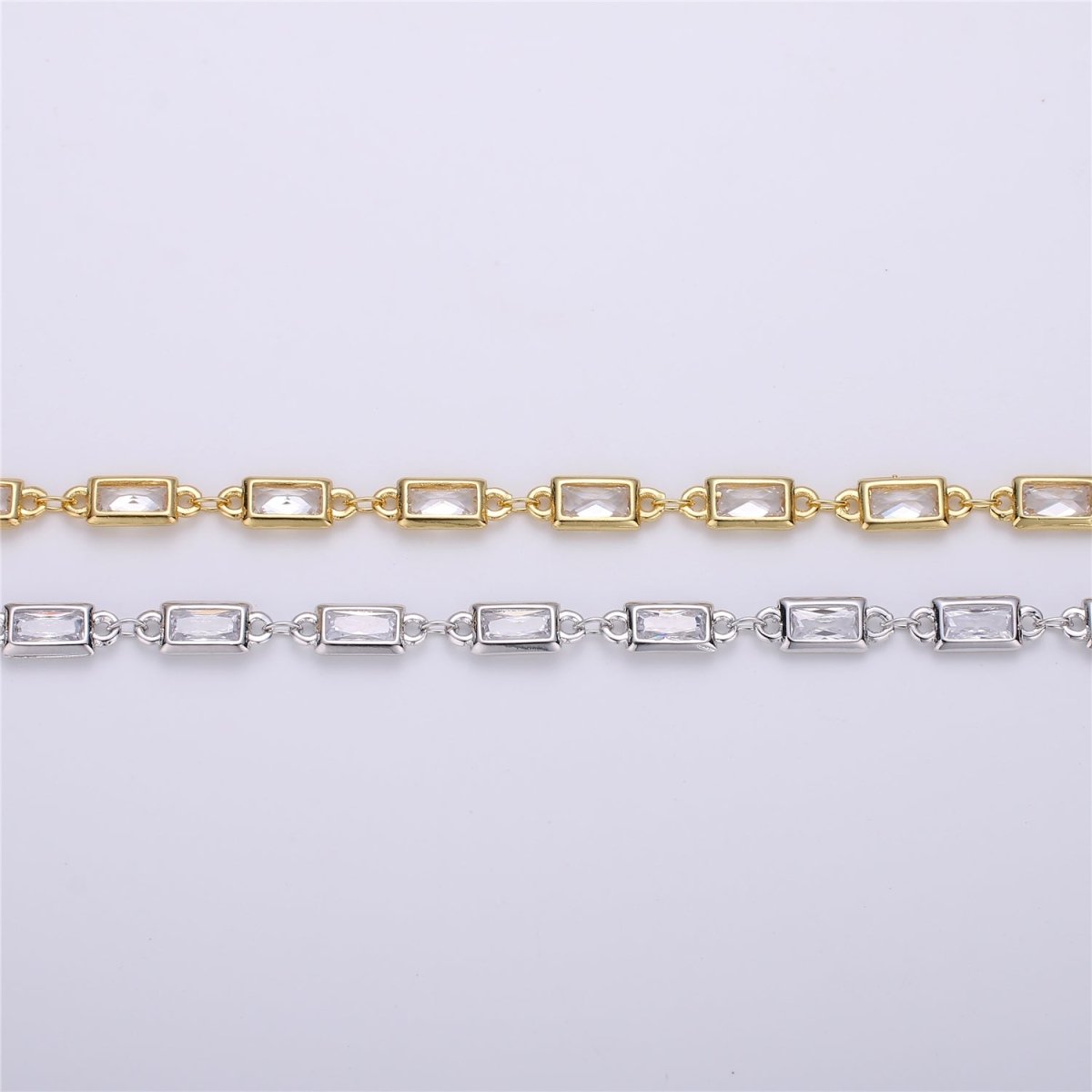 24K Gold plated Micro Pave Colorful Charm Chain by Yard, CZ Charm Specialty Link Chain by Yard, Chain Size 20x5mm, White Gold plated Chain | ROLL-119, ROLL-1256 Clearance Pricing