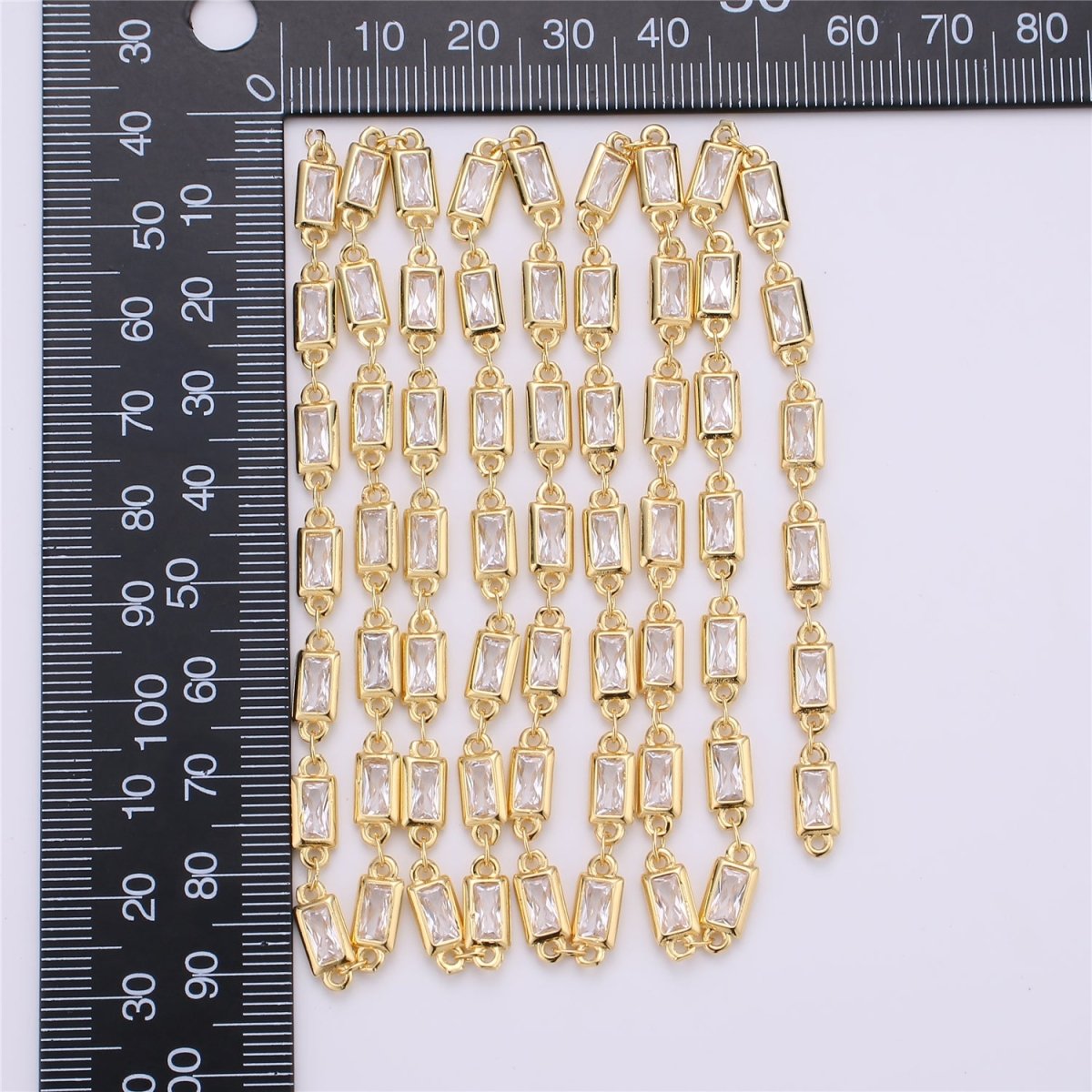 24K Gold plated Micro Pave Colorful Charm Chain by Yard, CZ Charm Specialty Link Chain by Yard, Chain Size 20x5mm, White Gold plated Chain | ROLL-119, ROLL-1256 Clearance Pricing