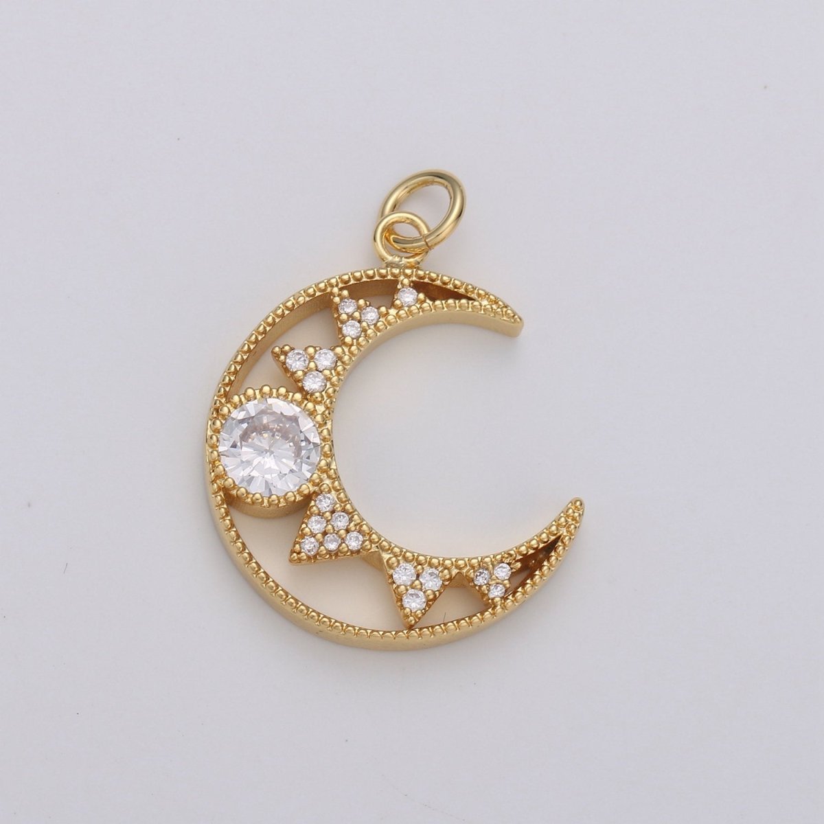 24k Gold plated Micro Pave Crescent Moon Charm, Cubic Zirconia Moon Pendant Charm, Gold plated Charm, For DIY Jewelry D-113 - DLUXCA