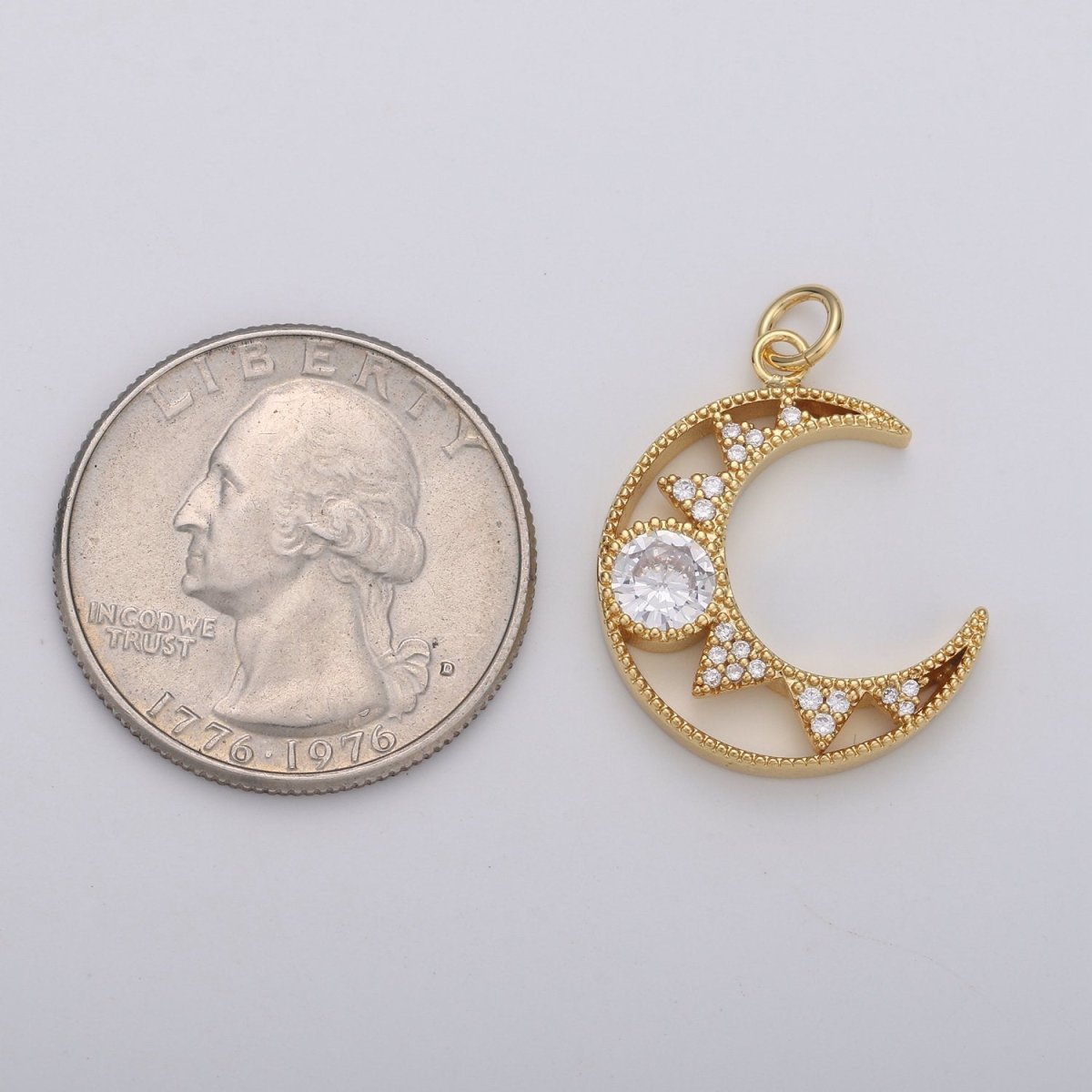 24k Gold plated Micro Pave Crescent Moon Charm, Cubic Zirconia Moon Pendant Charm, Gold plated Charm, For DIY Jewelry D-113 - DLUXCA