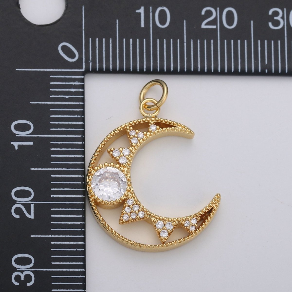 24k Gold plated Micro Pave Crescent Moon Charm, Cubic Zirconia Moon Pendant Charm, Gold plated Charm, For DIY Jewelry D-113 - DLUXCA