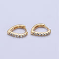 24K Gold plated Micro Pave Cubic Zirconia 12mm Teadrop Huggie Hoop Earrings T-042 - DLUXCA