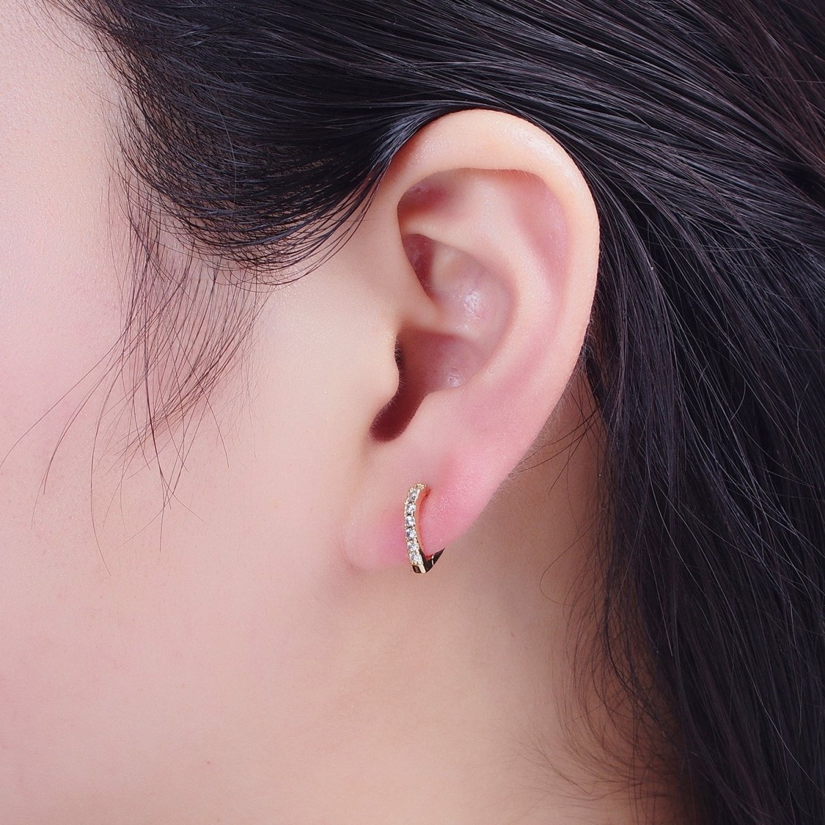 24K Gold plated Micro Pave Cubic Zirconia 12mm Teadrop Huggie Hoop Earrings T-042 - DLUXCA