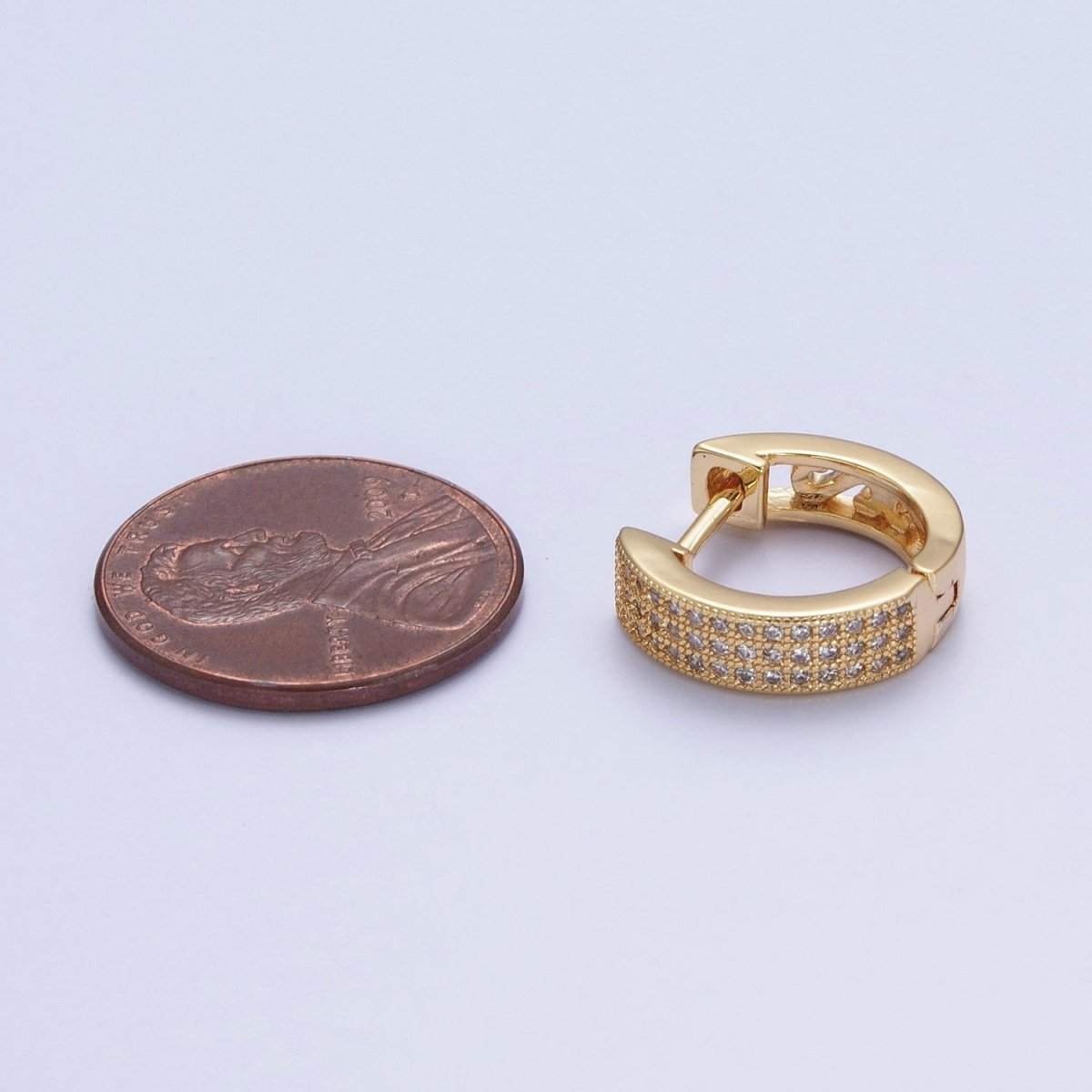 24K Gold plated Micro Pave Cubic Zirconia 14x15.5mm Huggie Hoop Earrings T-107 - DLUXCA
