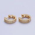 24K Gold plated Micro Pave Cubic Zirconia 14x15.5mm Huggie Hoop Earrings T-107 - DLUXCA