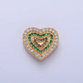 24K Gold plated Micro Pave Cubic Zirconia Heart Spacer Bead, Multicolor Cubic Zirconia CZ Valentine Love Jewelry Making Component W-898 W-899 W-900 W-901
