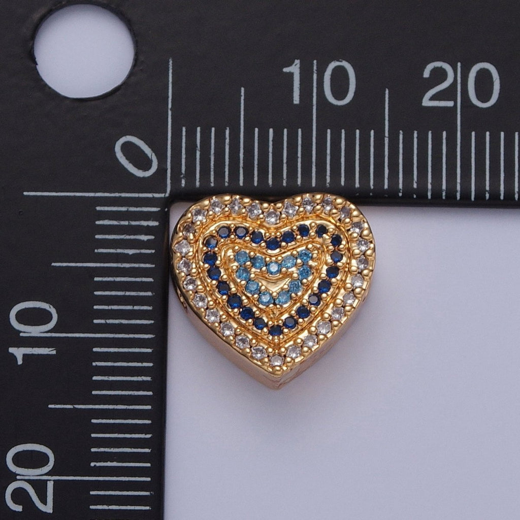 24K Gold plated Micro Pave Cubic Zirconia Heart Spacer Bead, Multicolor Cubic Zirconia CZ Valentine Love Jewelry Making Component W-898 W-899 W-900 W-901