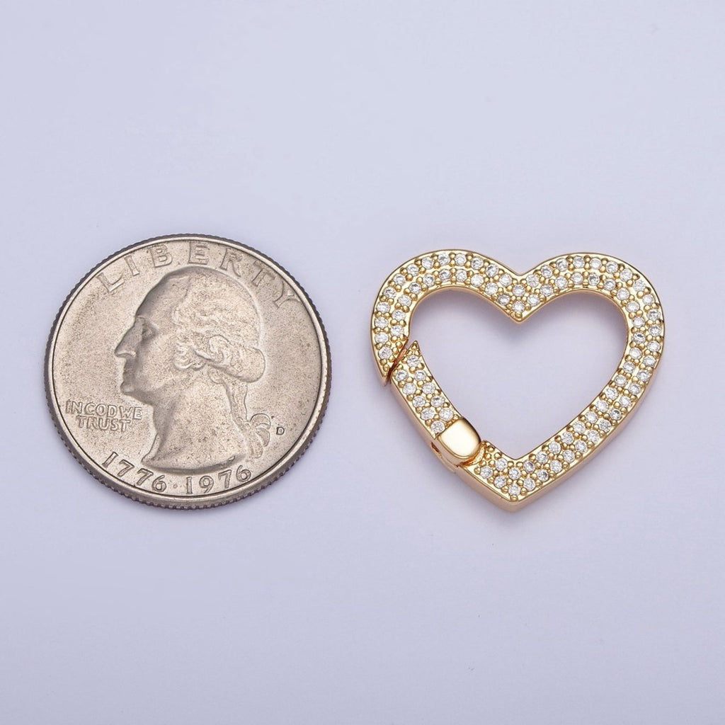24K Gold plated Micro Pave Cubic Zirconia Heart Spring Gate, Valentine Love Jewelry Supply L-838 - DLUXCA