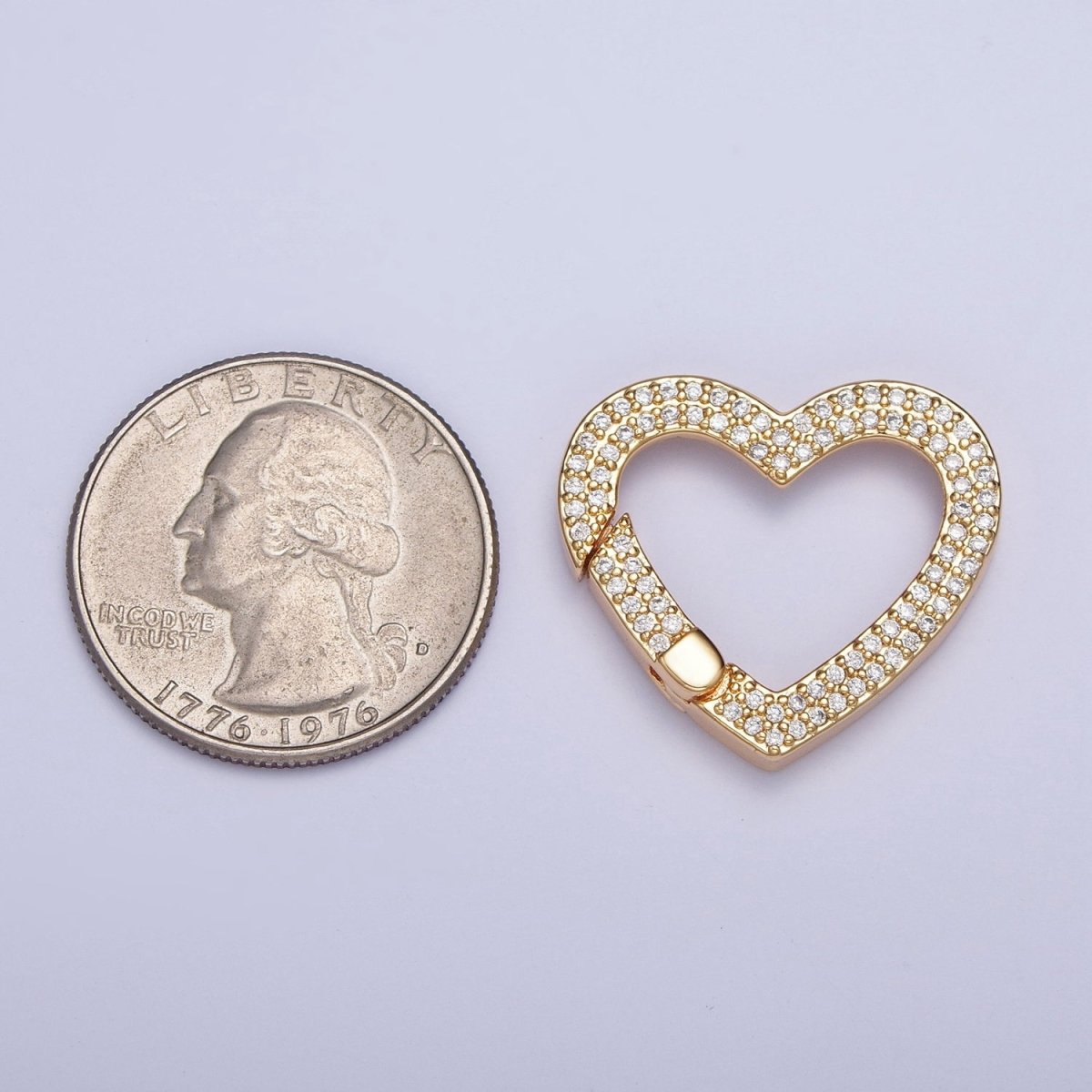 24K Gold plated Micro Pave Cubic Zirconia Heart Spring Gate, Valentine Love Jewelry Supply L-838 - DLUXCA