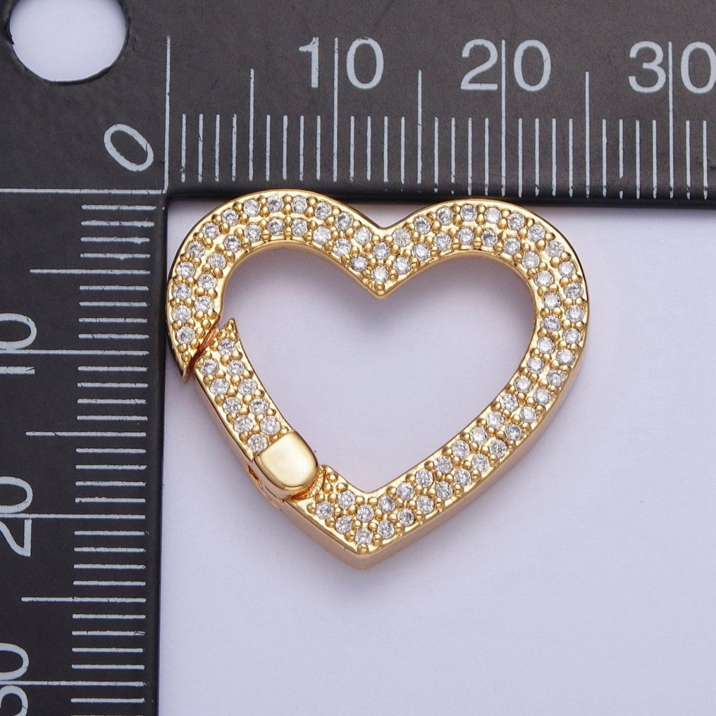 24K Gold plated Micro Pave Cubic Zirconia Heart Spring Gate, Valentine Love Jewelry Supply L-838 - DLUXCA