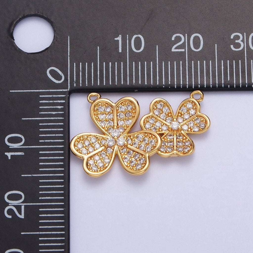 24K Gold plated Micro Pave Cubic Zirconia Nature Lucky Clover Leaf Connector F-489 - DLUXCA