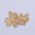 24K Gold plated Micro Pave Cubic Zirconia Nature Lucky Clover Leaf Connector F-489 - DLUXCA