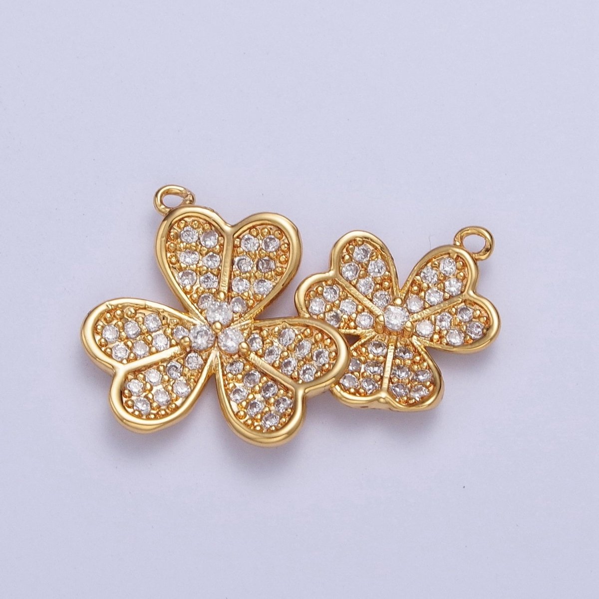 24K Gold plated Micro Pave Cubic Zirconia Nature Lucky Clover Leaf Connector F-489 - DLUXCA