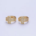 24K Gold plated Micro Pave Cubic Zirconia Religious Cross Huggie Hoop Earrings T-037 - DLUXCA
