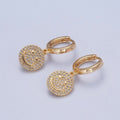24K Gold plated Micro Pave Cubic Zirconia Smiley Face Charm Dangle Drop Earrings T-131 - DLUXCA