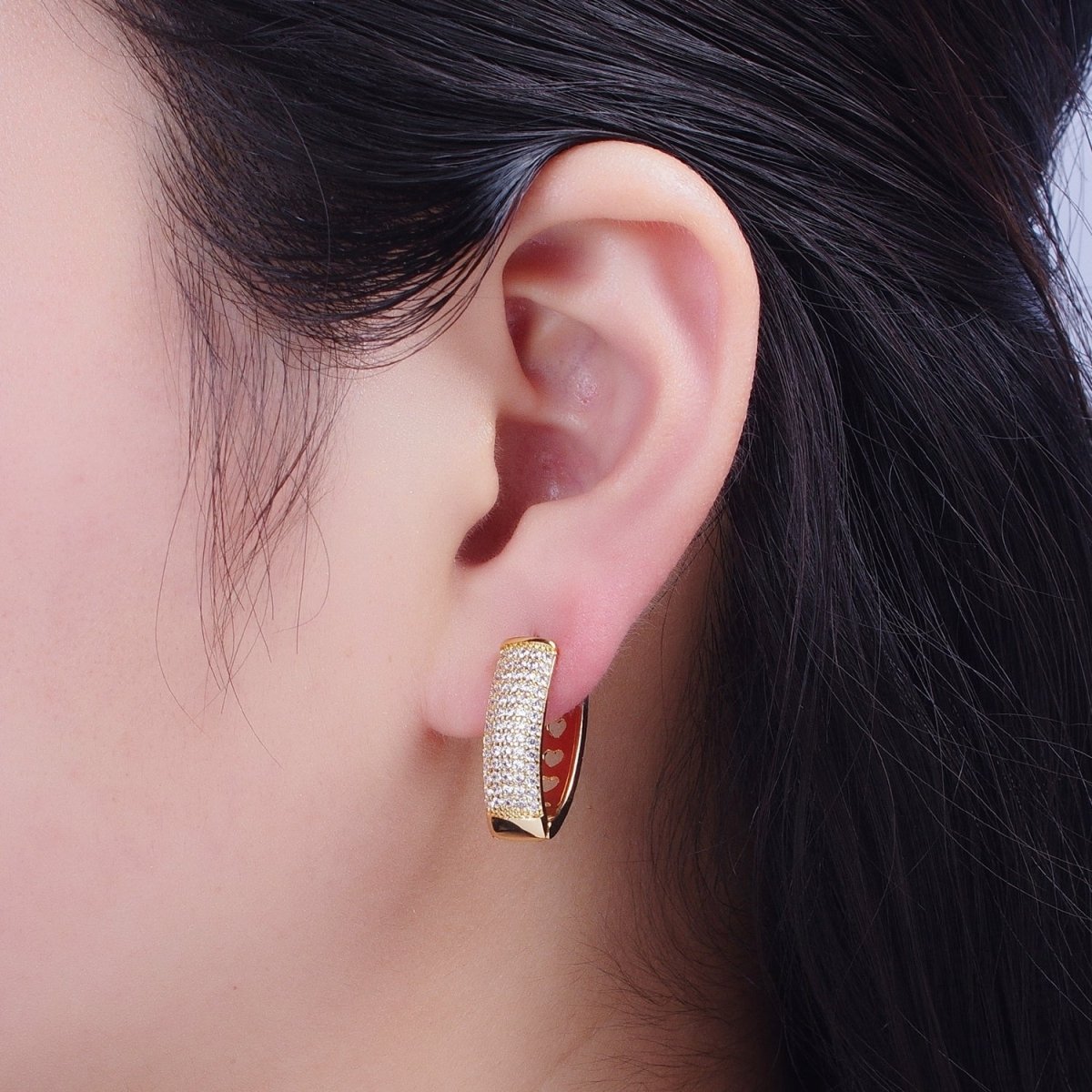 24K Gold plated Micro Pave Cubic Zirconia Teardrop Triangle Huggie Hoop Earrings T-038 - DLUXCA