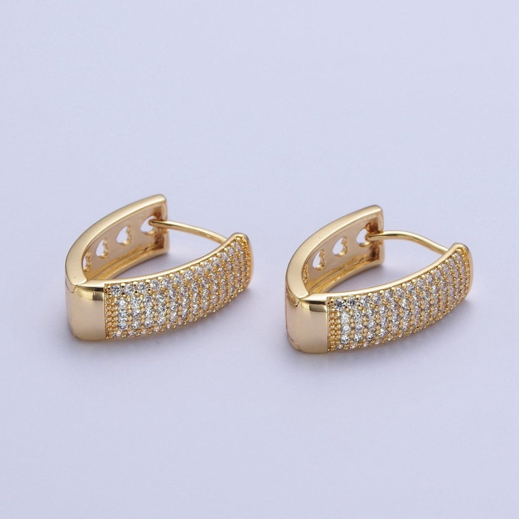 24K Gold plated Micro Pave Cubic Zirconia Teardrop Triangle Huggie Hoop Earrings T-038 - DLUXCA
