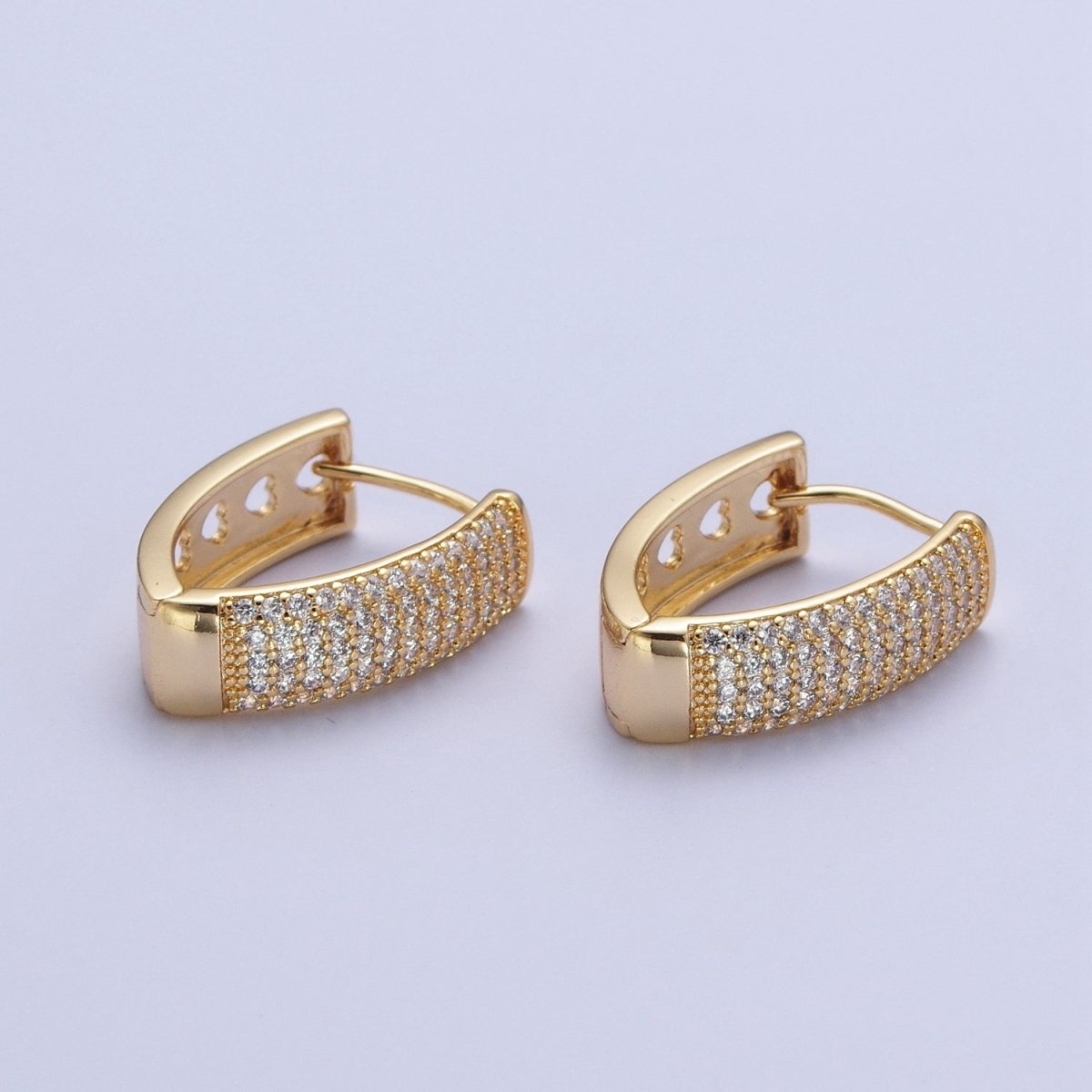 24K Gold plated Micro Pave Cubic Zirconia Teardrop Triangle Huggie Hoop Earrings T-038 - DLUXCA