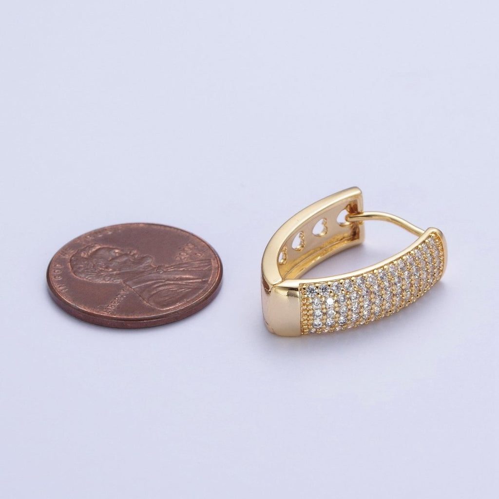 24K Gold plated Micro Pave Cubic Zirconia Teardrop Triangle Huggie Hoop Earrings T-038 - DLUXCA