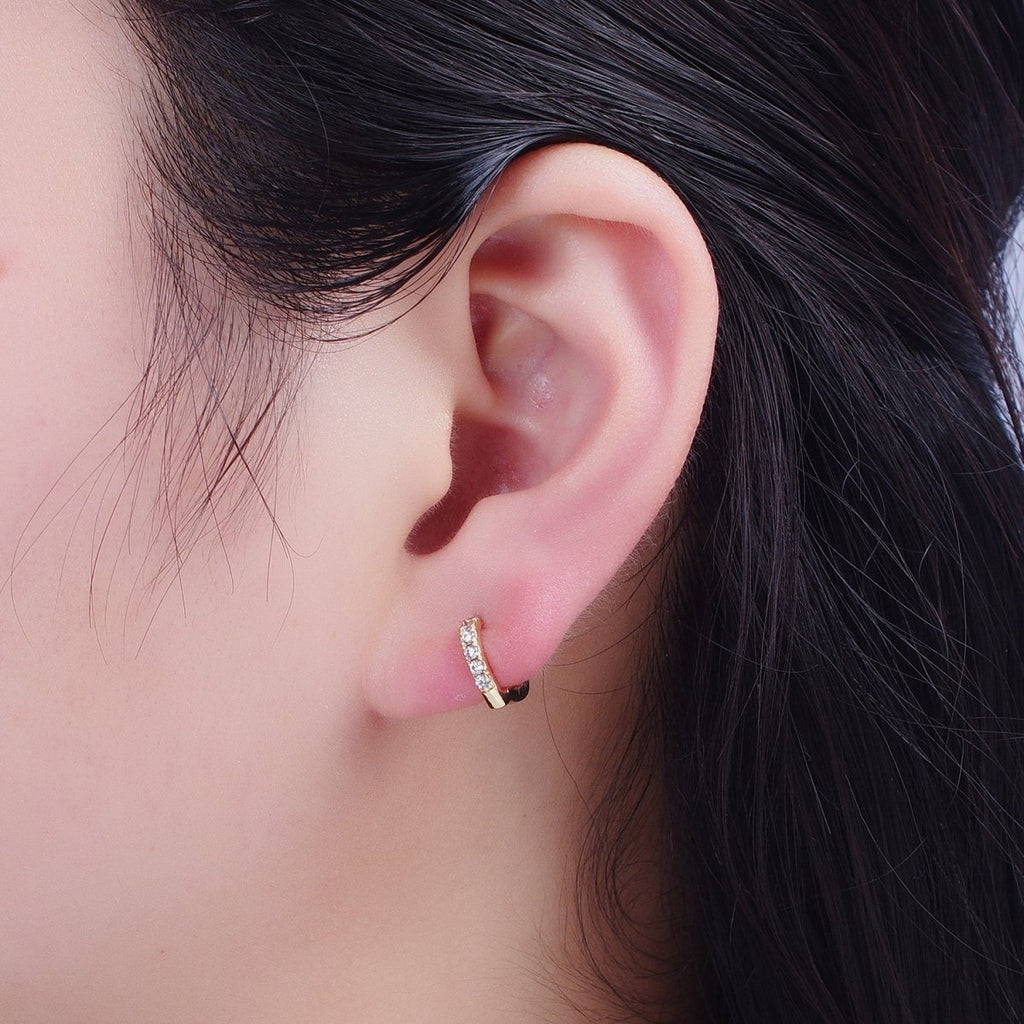 24K Gold plated Micro Pave Cubic Zirconia Teardrop Triangle Huggie Hoop Earrings T-103