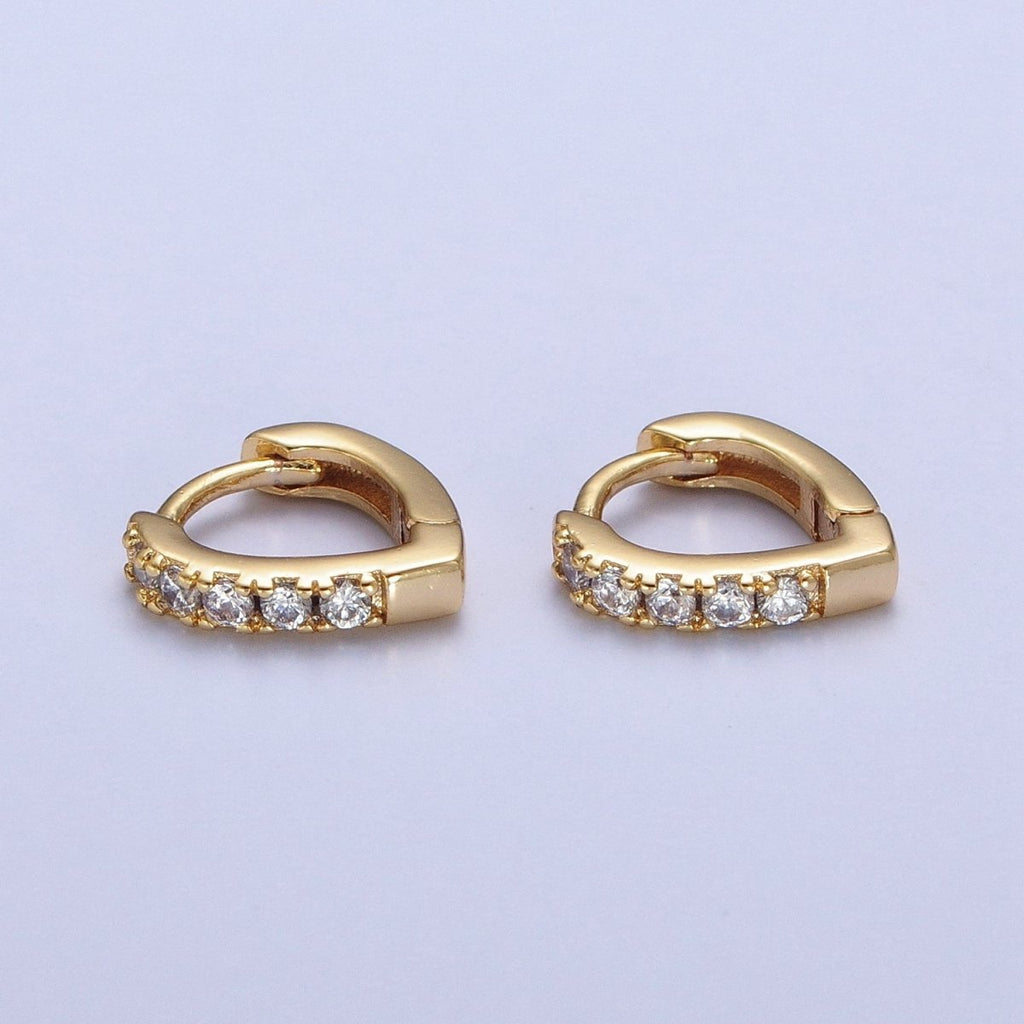 24K Gold plated Micro Pave Cubic Zirconia Teardrop Triangle Huggie Hoop Earrings T-103