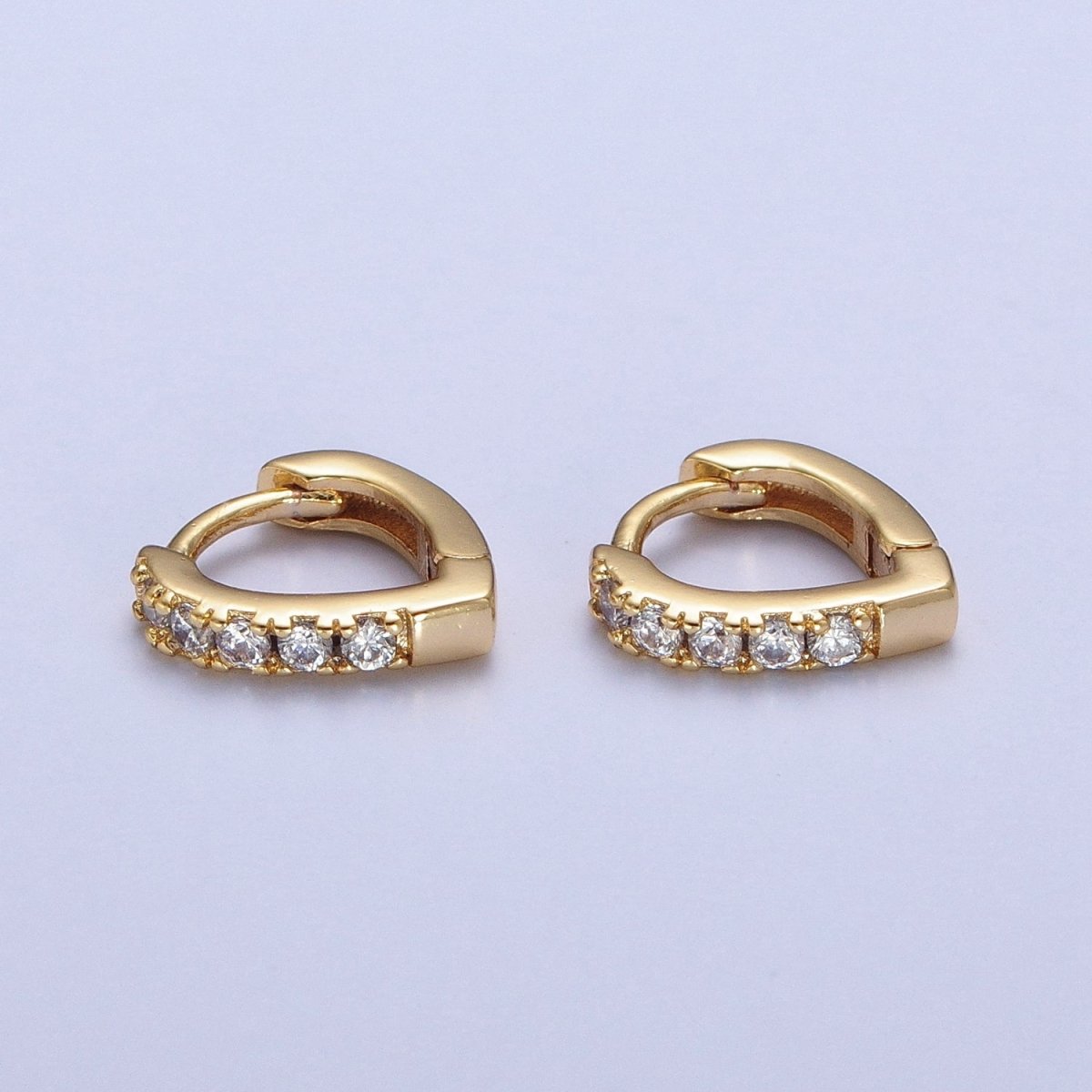 24K Gold plated Micro Pave Cubic Zirconia Teardrop Triangle Huggie Hoop Earrings T-103