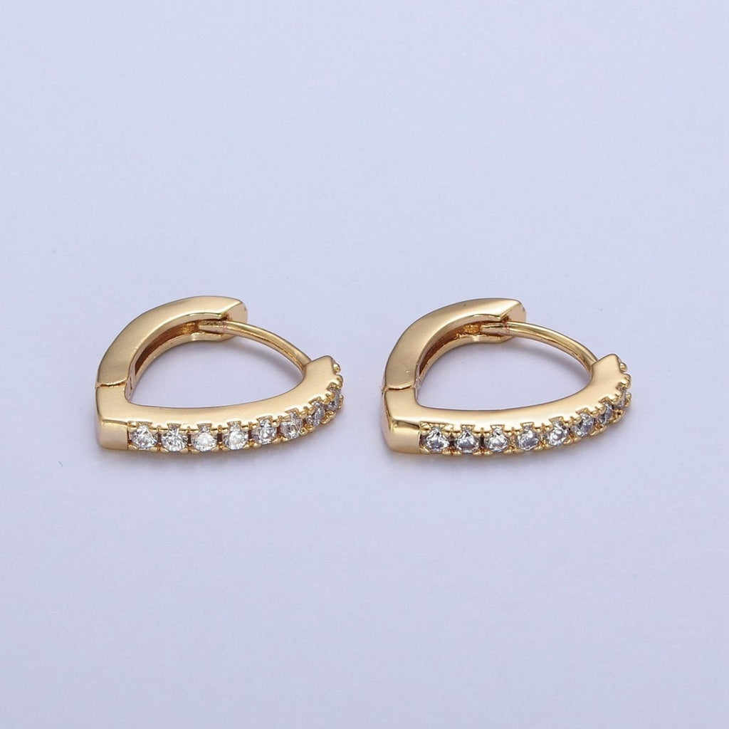 24K Gold plated Micro Pave Cubic Zirconia Teardrop Triangle Huggie Hoop Earrings T-103