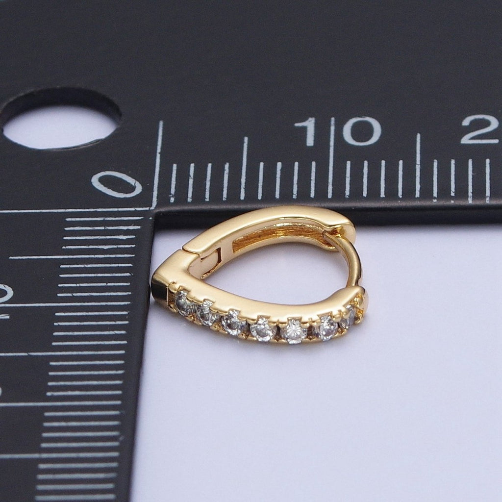 24K Gold plated Micro Pave Cubic Zirconia Teardrop Triangle Huggie Hoop Earrings T-103