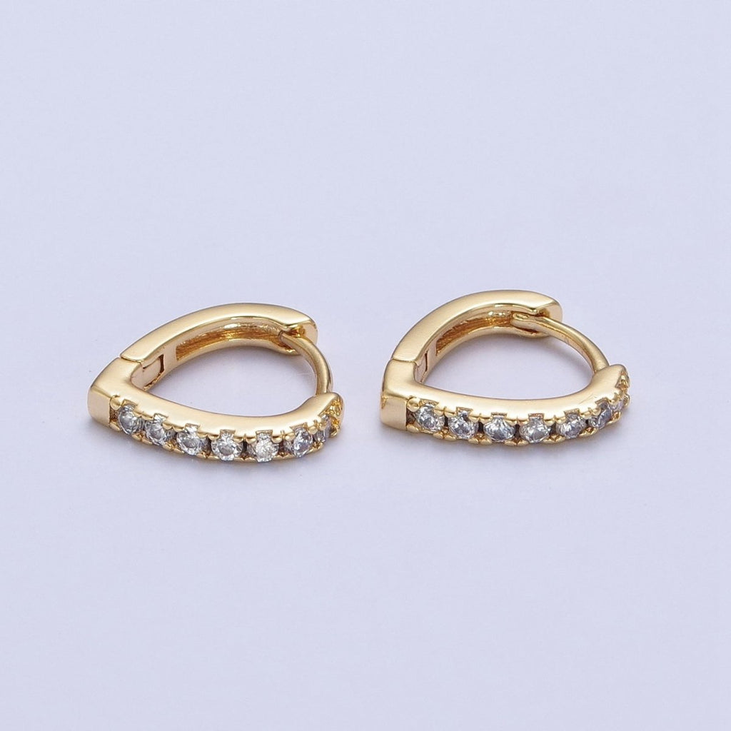 24K Gold plated Micro Pave Cubic Zirconia Teardrop Triangle Huggie Hoop Earrings T-103