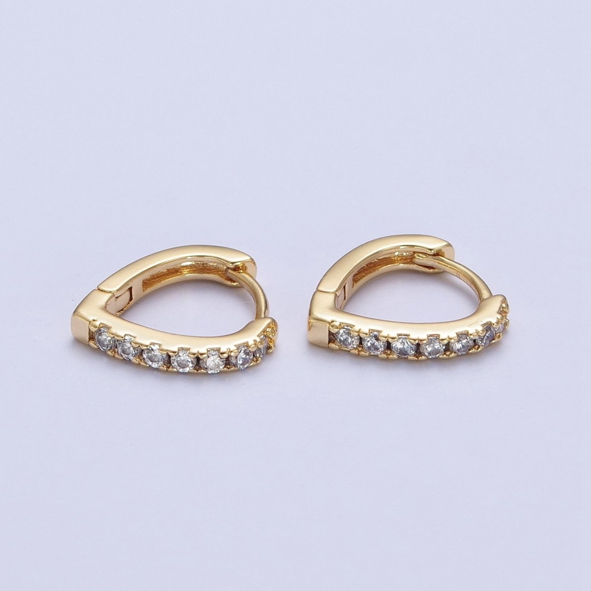 24K Gold plated Micro Pave Cubic Zirconia Teardrop Triangle Huggie Hoop Earrings T-103