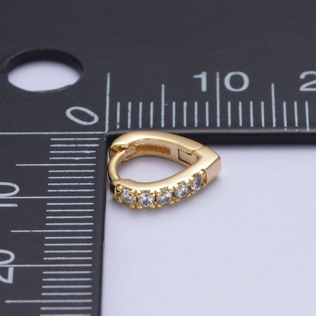 24K Gold plated Micro Pave Cubic Zirconia Teardrop Triangle Huggie Hoop Earrings T-103