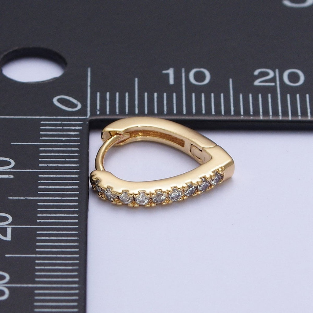 24K Gold plated Micro Pave Cubic Zirconia Teardrop Triangle Huggie Hoop Earrings T-103