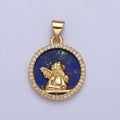 24K Gold plated Micro Pave CZ Blue Lapiz Angel Child Round Medallion Pendant For Jewelry Necklace Making X-427 - DLUXCA