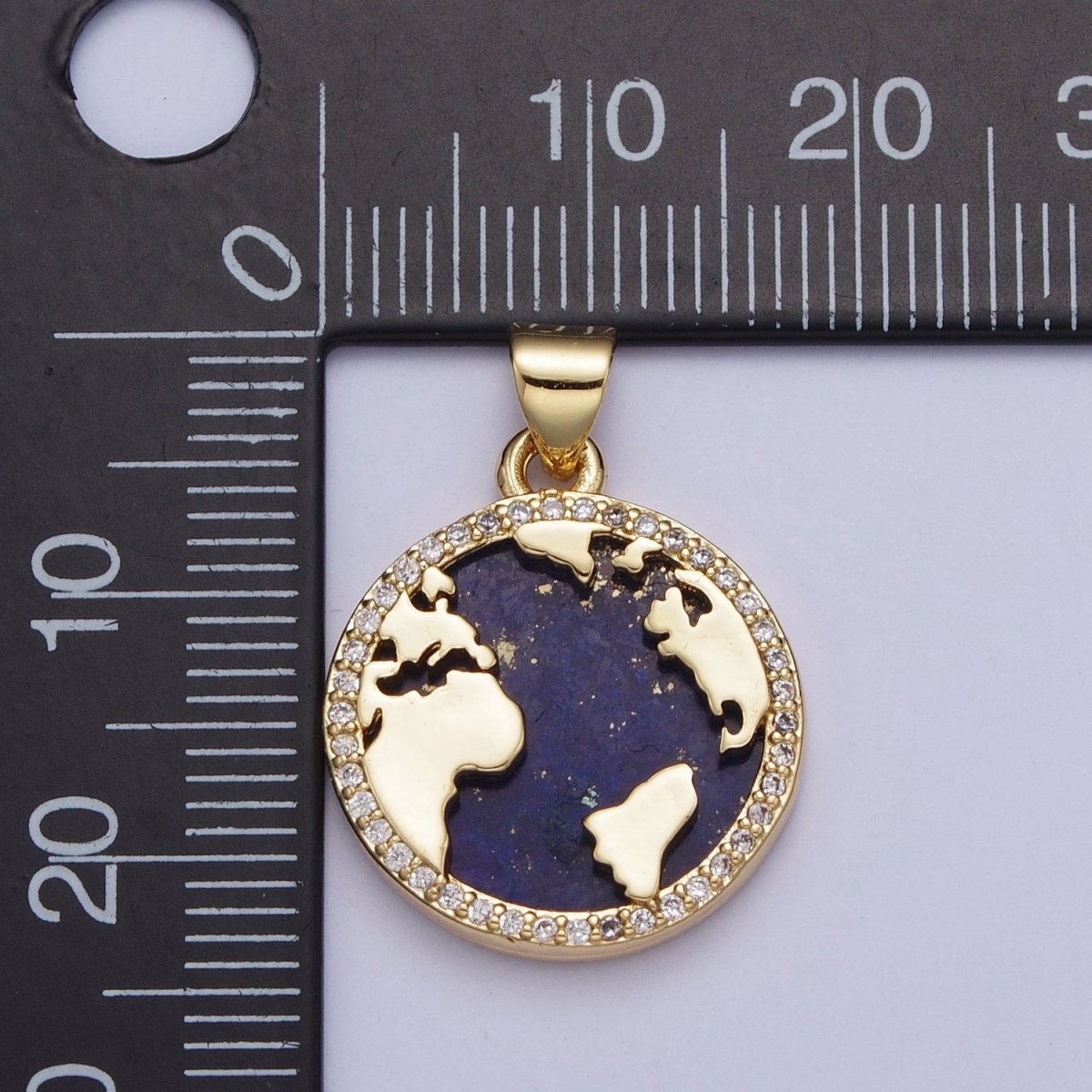 24K Gold plated Micro Pave CZ Blue Lapiz Globe World Map Medallion Pendant For Traveler Gift X-426 - DLUXCA