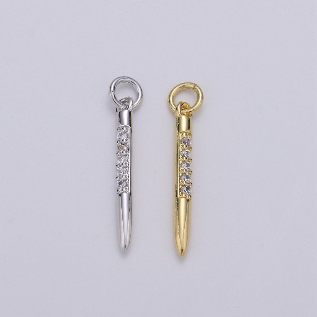 24k Gold plated Micro Pave CZ Bullet Pendant Charm, Clear Micro Pave CZ Pendant Charm, Gold plated Pendant, Silver Charm For DIY Jewelry D-622 D-623