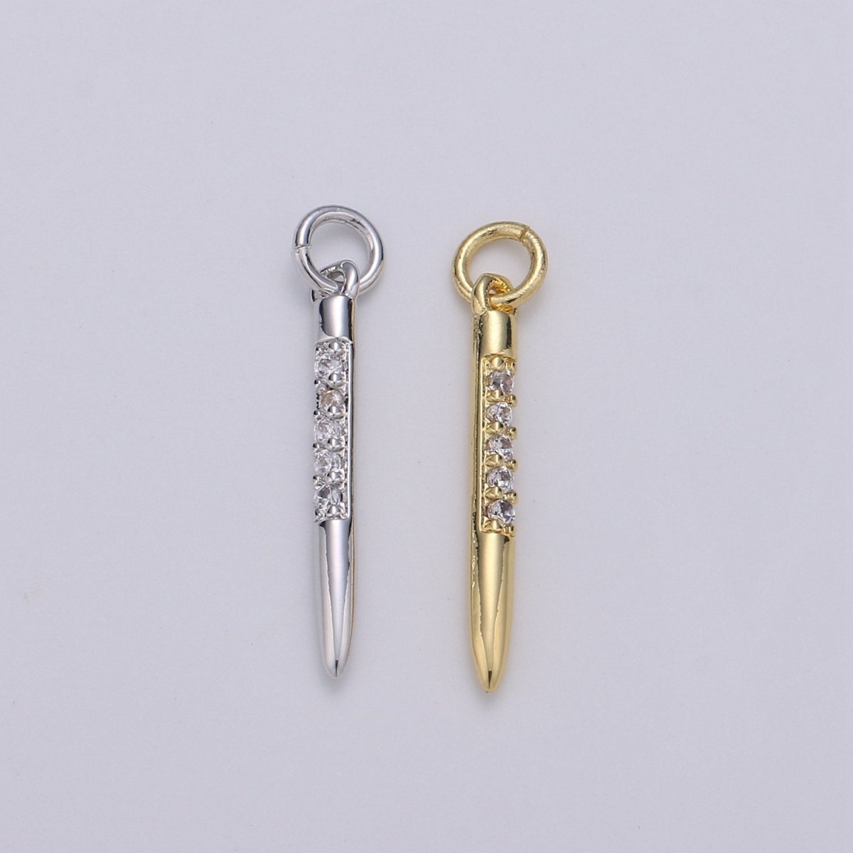 24k Gold plated Micro Pave CZ Bullet Pendant Charm, Clear Micro Pave CZ Pendant Charm, Gold plated Pendant, Silver Charm For DIY Jewelry D-622 D-623