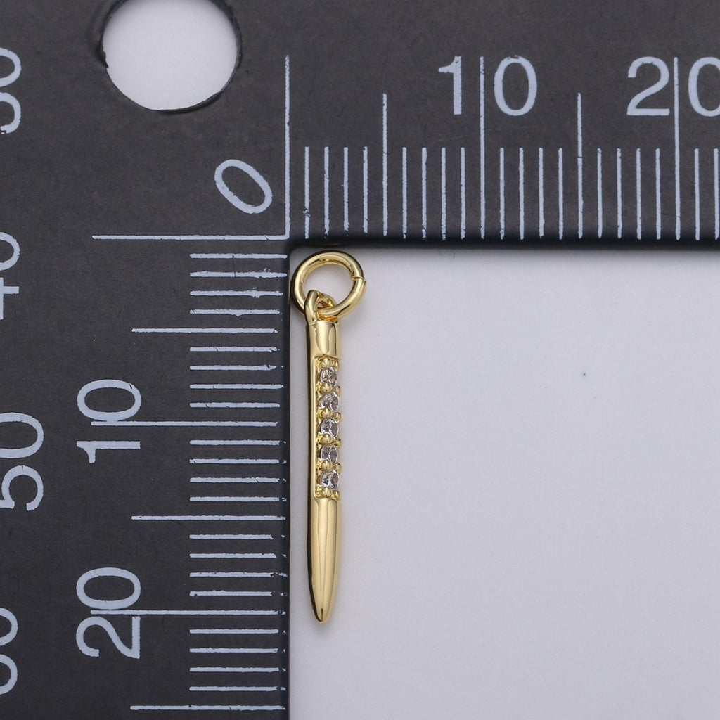 24k Gold plated Micro Pave CZ Bullet Pendant Charm, Clear Micro Pave CZ Pendant Charm, Gold plated Pendant, Silver Charm For DIY Jewelry D-622 D-623