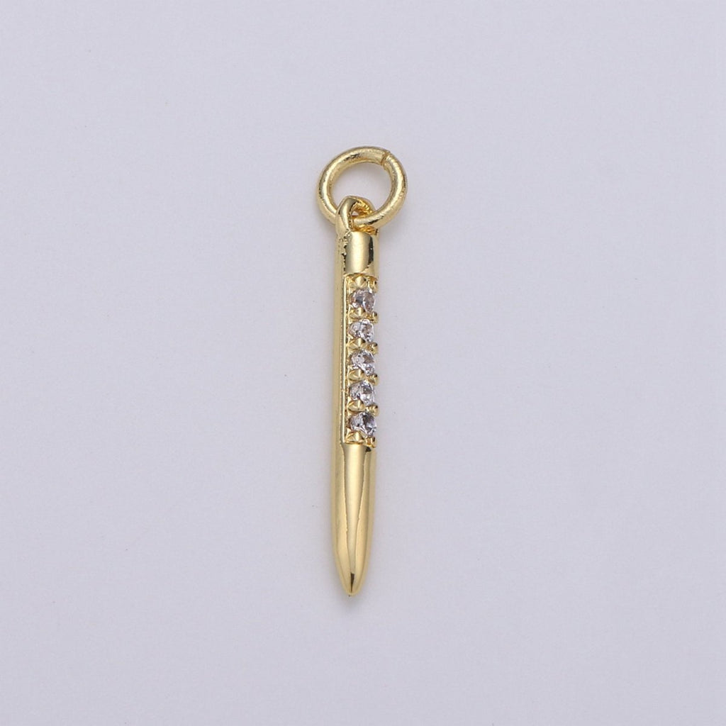 24k Gold plated Micro Pave CZ Bullet Pendant Charm, Clear Micro Pave CZ Pendant Charm, Gold plated Pendant, Silver Charm For DIY Jewelry D-622 D-623