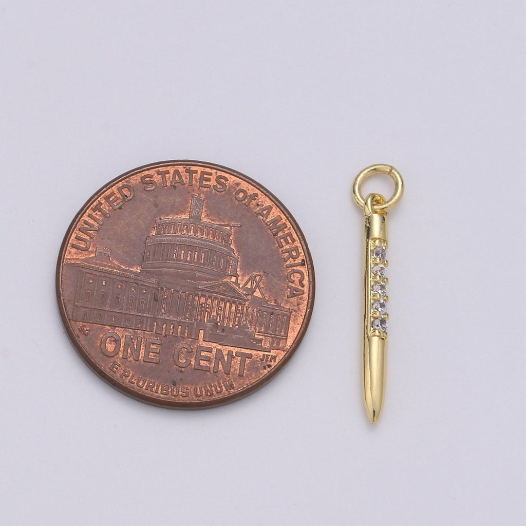 24k Gold plated Micro Pave CZ Bullet Pendant Charm, Clear Micro Pave CZ Pendant Charm, Gold plated Pendant, Silver Charm For DIY Jewelry D-622 D-623