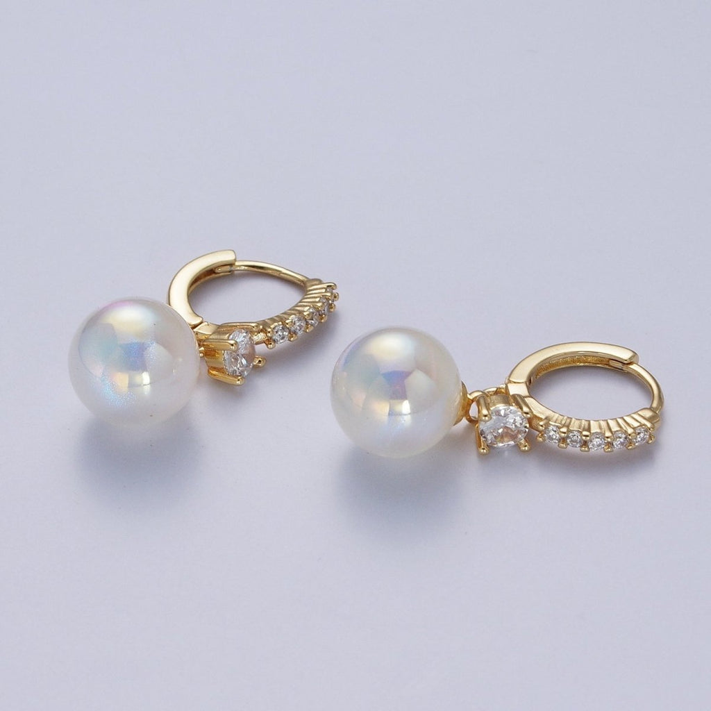 24K Gold plated Micro Pave CZ Crystal Huggie Small Hoop Earrings with Round AB Color Ball X823 - DLUXCA