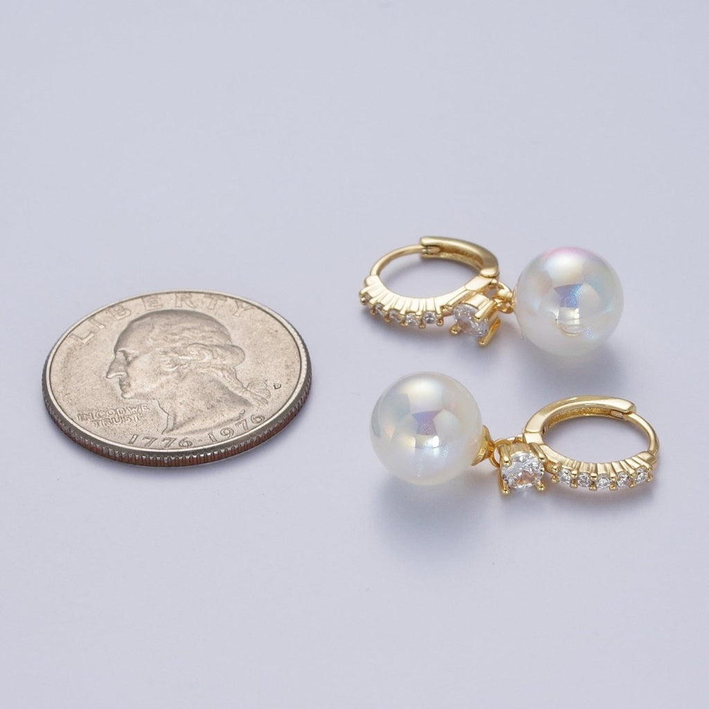 24K Gold plated Micro Pave CZ Crystal Huggie Small Hoop Earrings with Round AB Color Ball X823 - DLUXCA