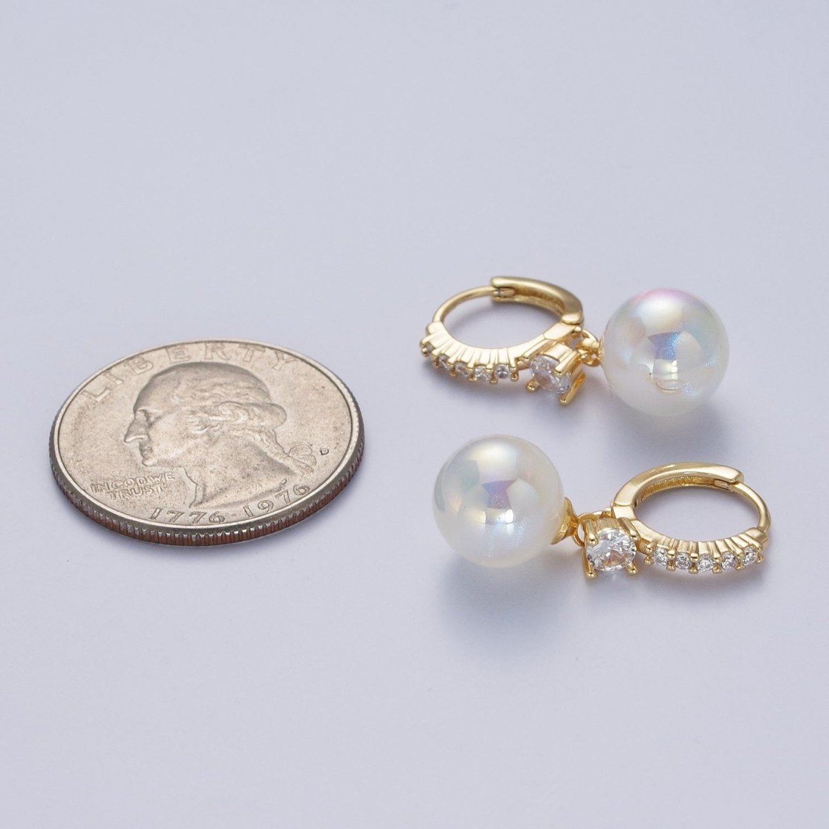 24K Gold plated Micro Pave CZ Crystal Huggie Small Hoop Earrings with Round AB Color Ball X823 - DLUXCA