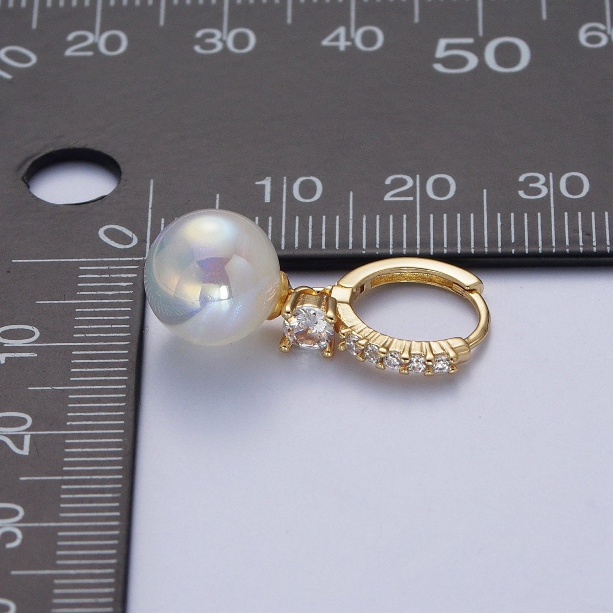 24K Gold plated Micro Pave CZ Crystal Huggie Small Hoop Earrings with Round AB Color Ball X823 - DLUXCA