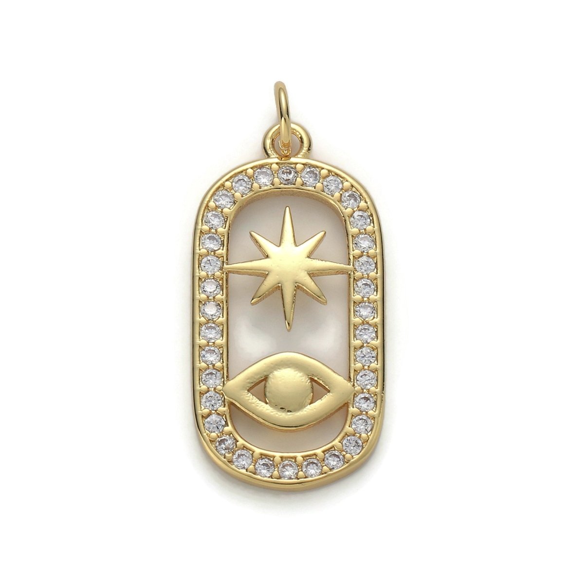 24k Gold plated Micro Pave CZ Evil Eye Pendant Charm, Evil Eye Star Micro Pave CZ Pendant Charm, For DIY Jewelry D-162 - DLUXCA